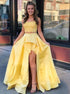 Ball Gown Yellow Two Pieces Satin Prom Dress LBQ1287